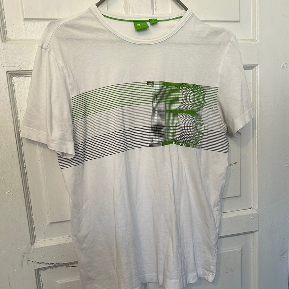 R—BOSS White and Green Men's Shirt